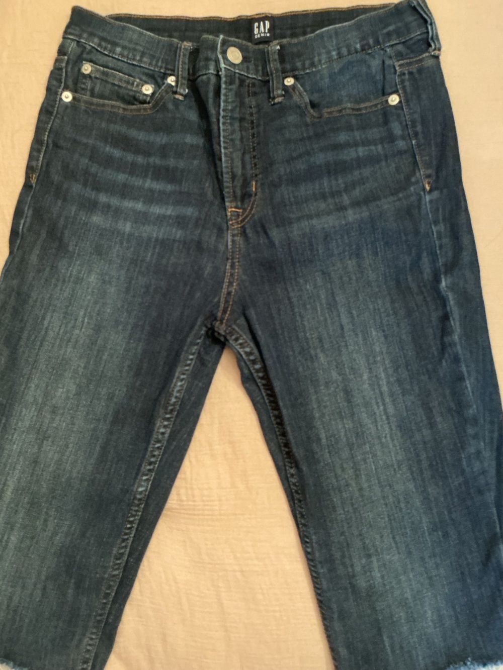 GAP women’s Dark Blue Straight Capri lengthy shorts with fringed bottom,